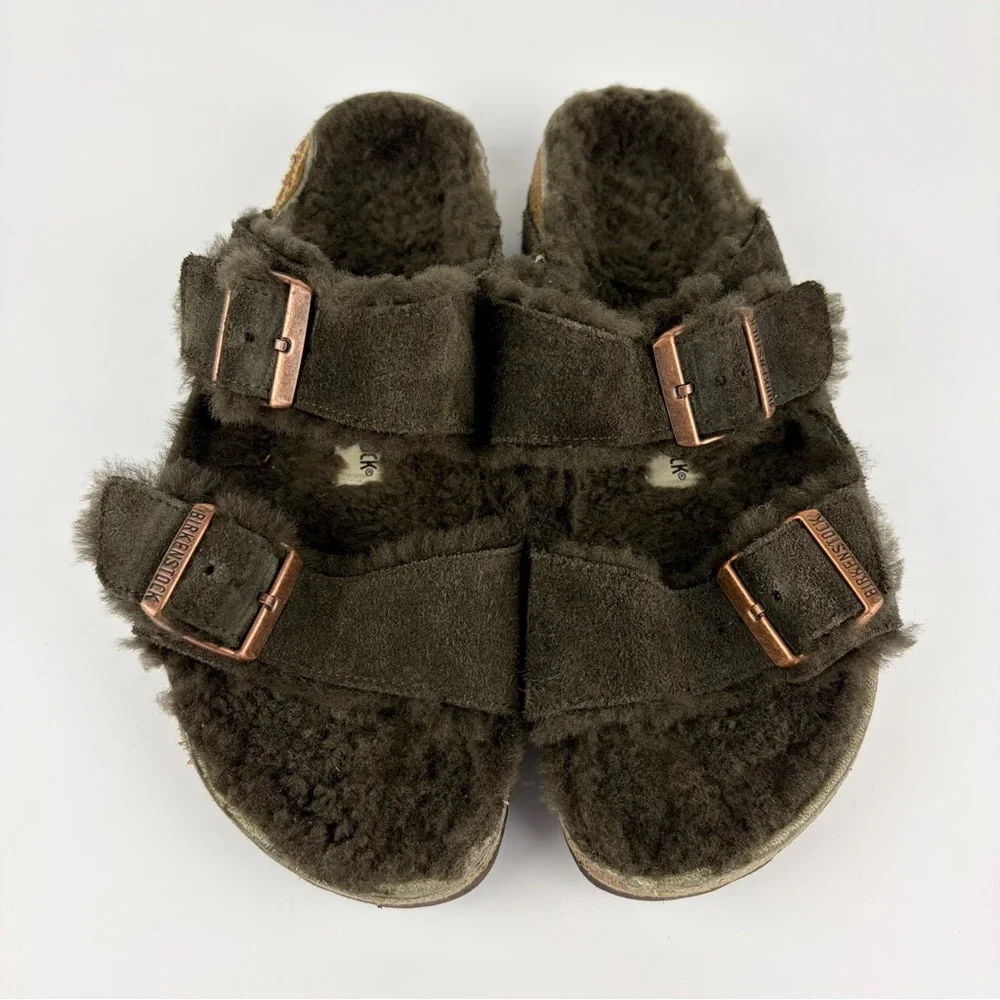 Birkenstock Shearling Fur Lined Chocolate Arizona Slide 40 - Picture 3 of 12